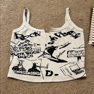 Graphic White and Black Crop Top